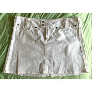 Benetton White Denim Micro Mini Skirt Sz 42 US 8 Stretch Y2K Pocket Mini